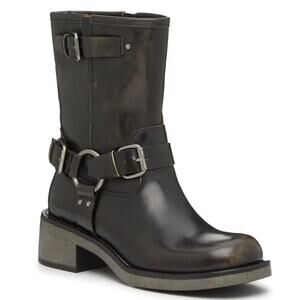 Bullboxer Womens Cora Motorcycle Boots US 8.5 Black Distressed Leather NWOB